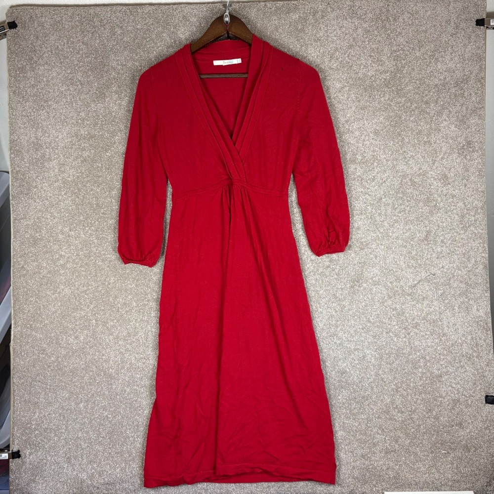 Boden Red Wool Knit Wrap V-Neck Midi Dress Long Sleeve Size US 8L WH220